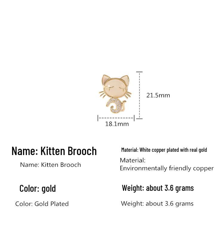 Elegant Kitten Zircon Brooch: Cat's Eye Stone Pin for Lapel Corsage and Anti-Exposure Style.