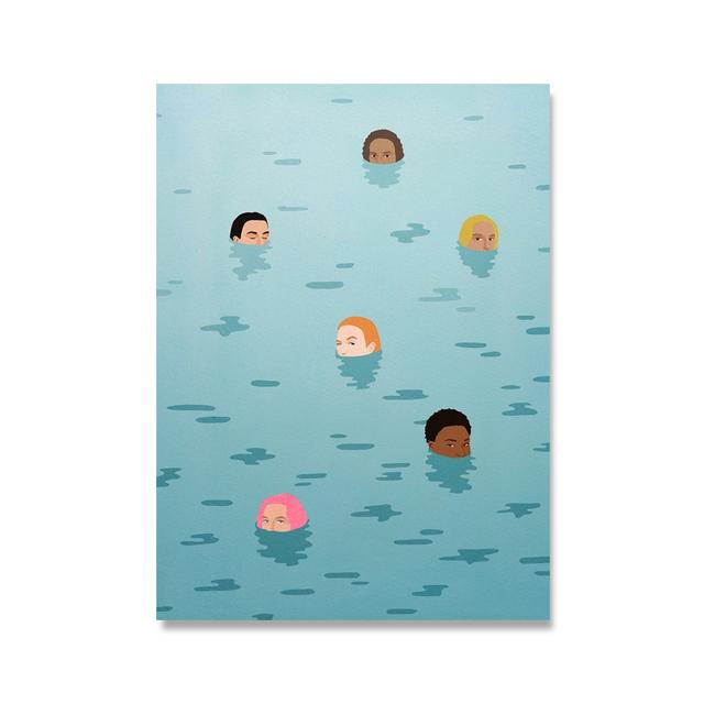Плакат на скандинавскую тему, вечеринка в бассейне, плавание, дайвинг, ванна, кофейная девушка, абстрактное настенное искусство, холст