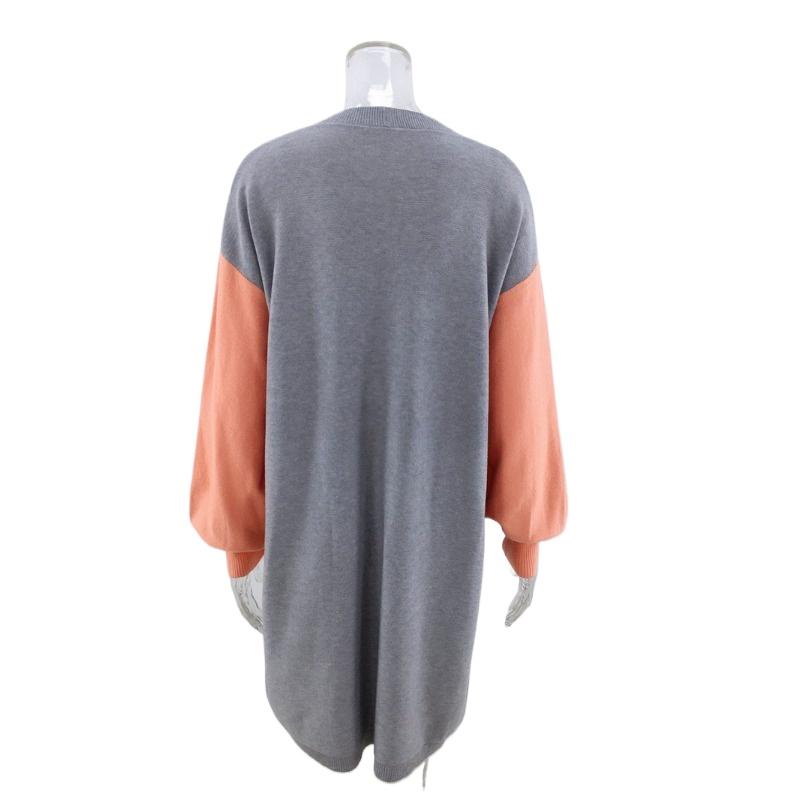 IHUASU Women's Autumn and Winter Models Commuter Large Size Splicing Striped Knitted Cardigan Long Loose Jumper