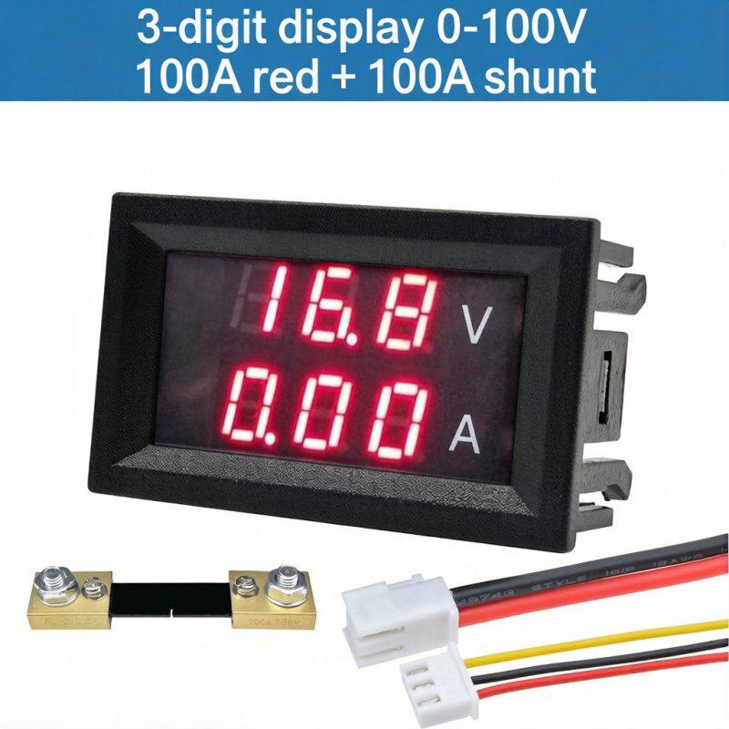 LIZAO Цифровой вольтметр-амперметр-ваттметр DC 0-100V/200V, 10A/50A/100A, Панельный прибор с двойным дисплеем