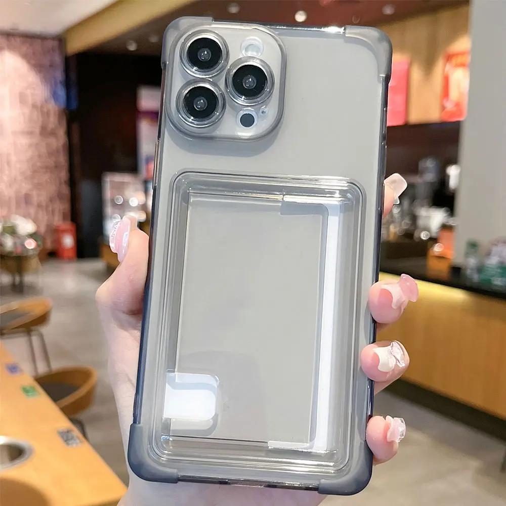 Прозрачный чехол-держатель для карт для iPhone 15 14 Pro Max Plus, кошелек с подушкой безопасности, противоударный прозрачный мягкий чехол для iPhone 13 12 11 Pro Max