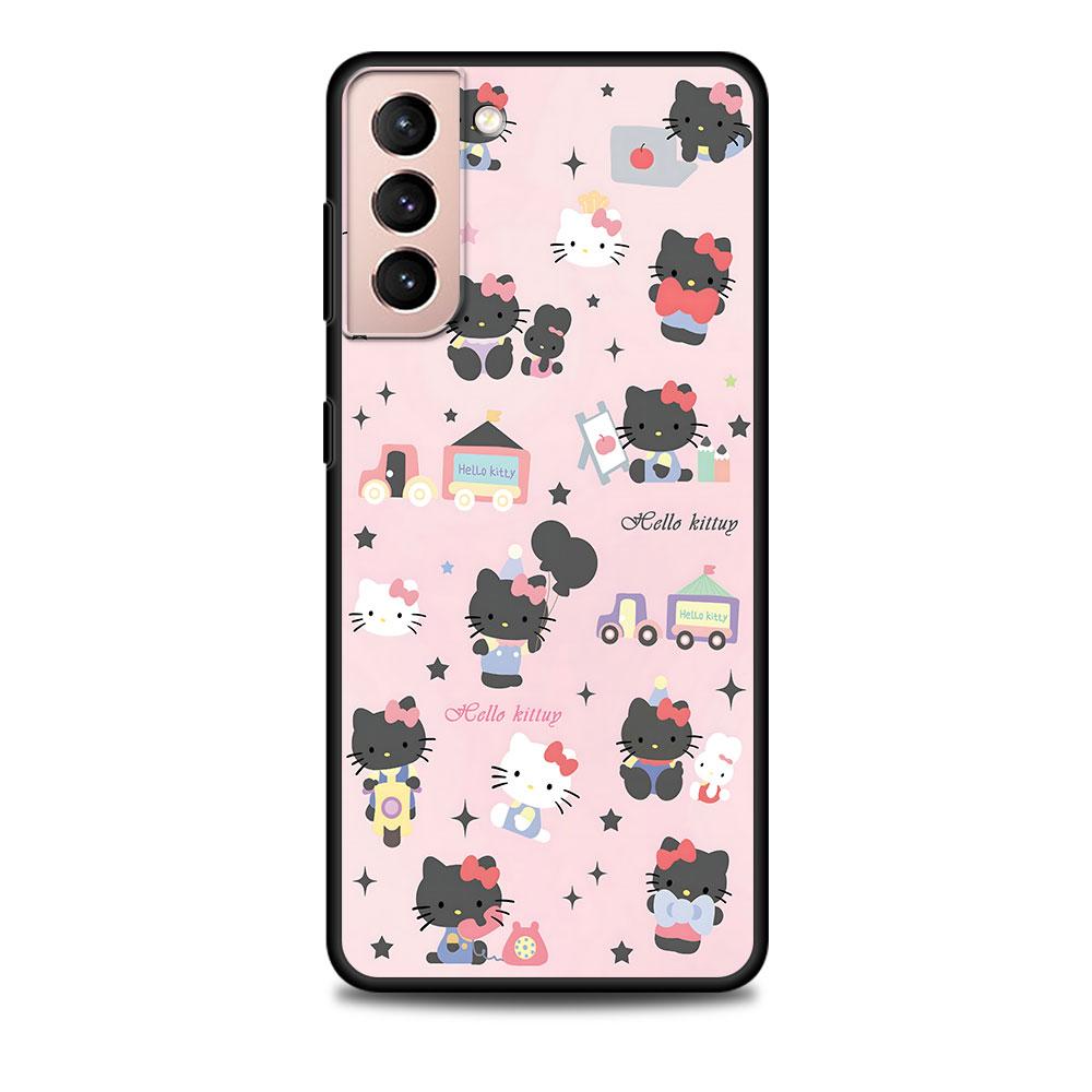 Чехол Kawaii Hello Kitty KT Cat для Samsung Galaxy S23 S10e S10 S21 FE S22 S9 S24 Ultra S20 Plus Мягкий Черный ТПУ Чехол для Телефона