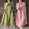 Korean Style Loose Cotton Linen Mid-Length Shirt Dress with Seven Sleeves - Summer 2025