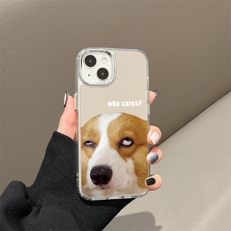 Funny puppy mirror, suitable for iPhone17 mobile phone case 16pro electroplating button x Apple 13 all-inclusive 15/14