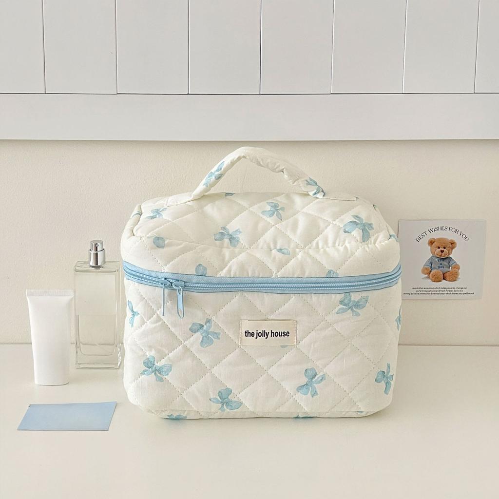 Bow Print Women Makeup Bag Large Capacity Portable Cosmetic Case For Travel Toiletries Cosmetics Storage Bag