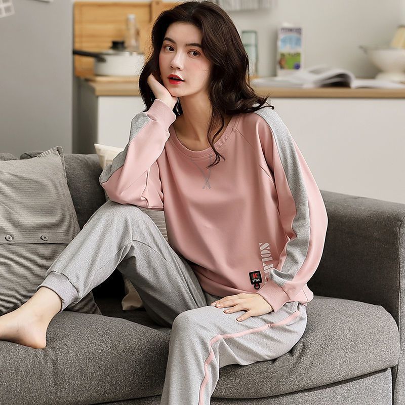 Women Long Sleeve Pajamas Suits Sprinf Autumn Sports Suit Sleepwear Casual Loose Winter Home Wear Plus Size M-4XL Pullover O Neck Cotton