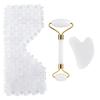 3pcs Natural Jade Eye Mask And Jade Roller Gua Sha Set Rose Quartz Gouache Scraper Massage Tool Anti-Aging Beauty Skin Care Tool