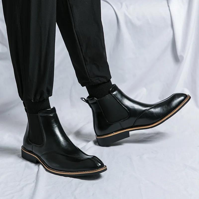 Модные элегантные коричневые мужские туфли, модные высокие кожаные туфли, мужские осенне-зимние роскошные ботинки челси для мужчин, bottines homme