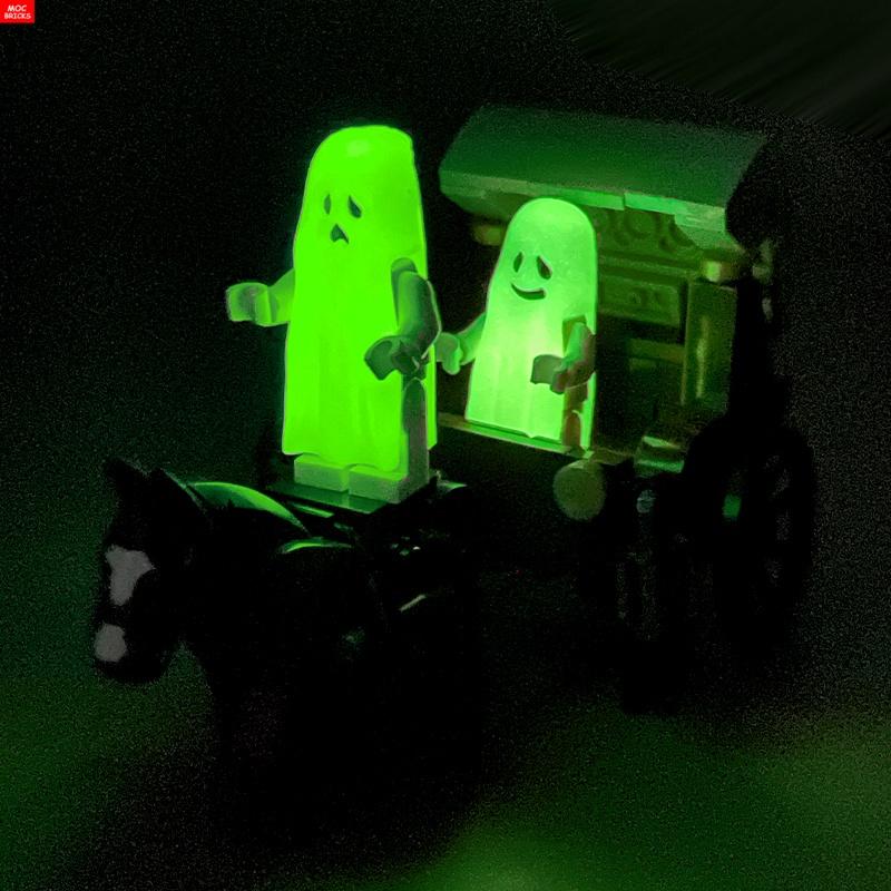 MOC Кирпичи MOC0033 Плачущий Улыбающийся Призрак Повозка Тележка Тьма Светящаяся Сцена Конная Битва DIY Образовательные Строительные Блоки Игрушка для Мальчиков