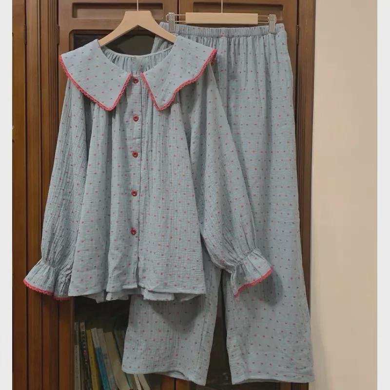 Пижамный комплект из мягкого хлопка для женщин Yunduo - длинный рукав и брюки, свободный крой, можно носить на улице