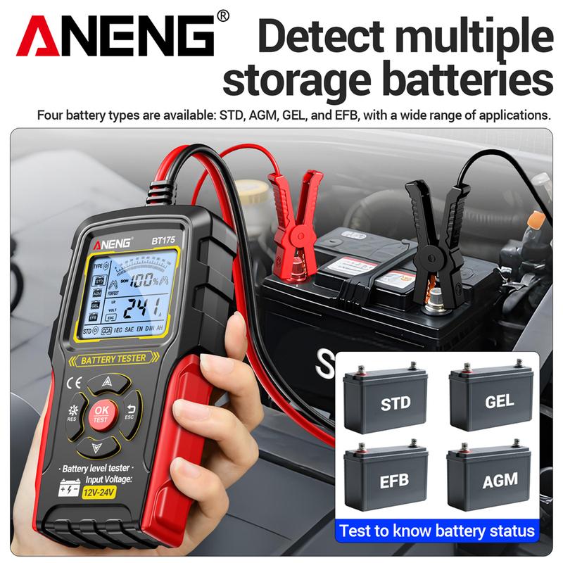 12V 24V Car Lead-Acid Battery Tester Analyzer Auto Load Test ANENG BT175 50~ 1999CCA Charging Circuit Loads Diagnostic Tools