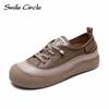 Женская повседневная обувь из натуральной кожи с круглым носком на шнуровке, модные удобные кроссовки