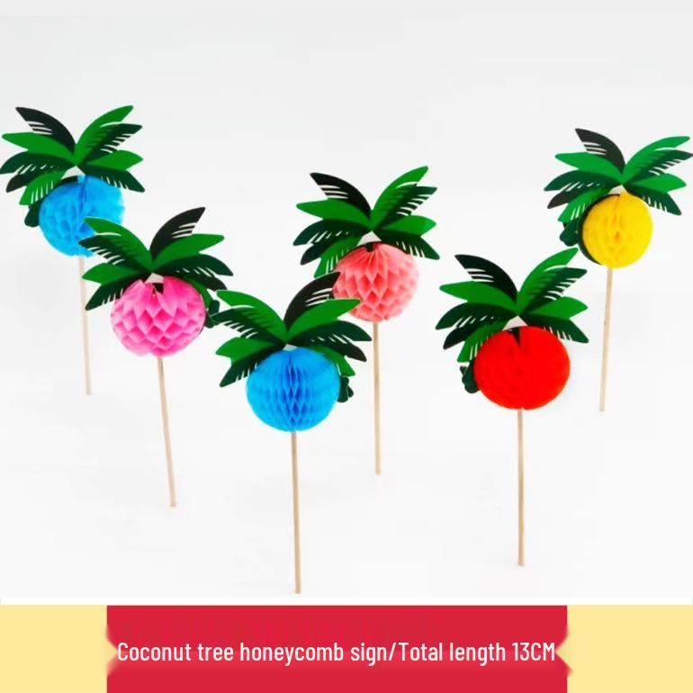 Tropical Cake & Cocktail Decoration Set: Coconut Tree, Umbrella, Insert Cards