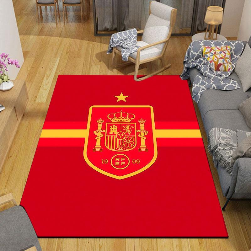Spain Art Flannel Printed Carpet, Home Sofa Decoration for Living Room & Bedroom, Non‑Slip Play Flannel Floor Mat for Game Room
