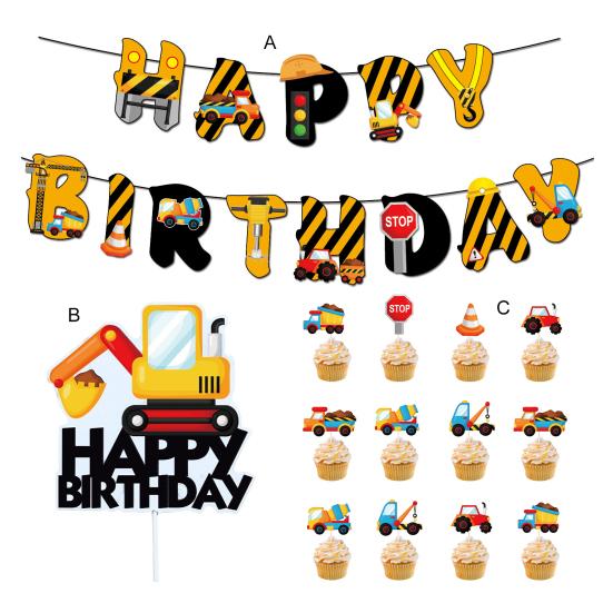 1 шт./1 компл. баннер для вечеринки, топпер для торта, декор для кексов, сделай сам, красочная мелкая печать, макет сцены, бумага, строительный экскаватор, тема, день рождения, овсянка