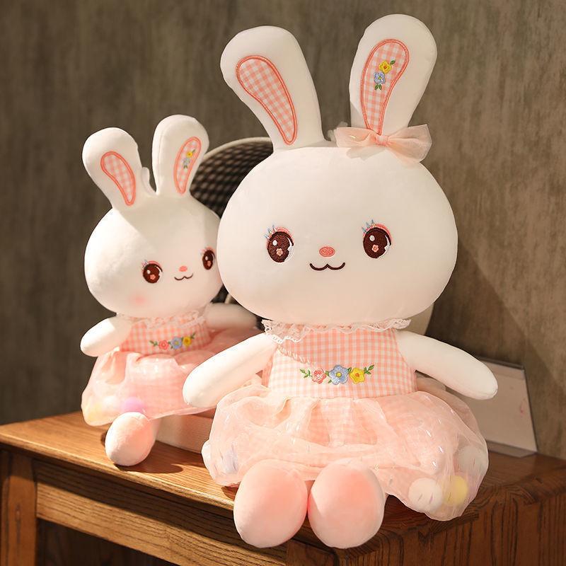 Cute Dress with Rabbit Plush Toy Colorful Rabbit Doll Comforts Little White Rabbit Doll Children's Birthday Gift