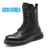 Genuine Leather Mens Footwear Metal Zipper Male Motorcycle Boots Lace-Up Casual Ankle Boots Outdoor Warm Plush Fur Winter Shoes