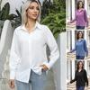 Women Shirt Lapel Puff Long Sleeve Solid Color Single-Breasted Shirt Tops Loose Fit Casual Tops Work Daily Wear