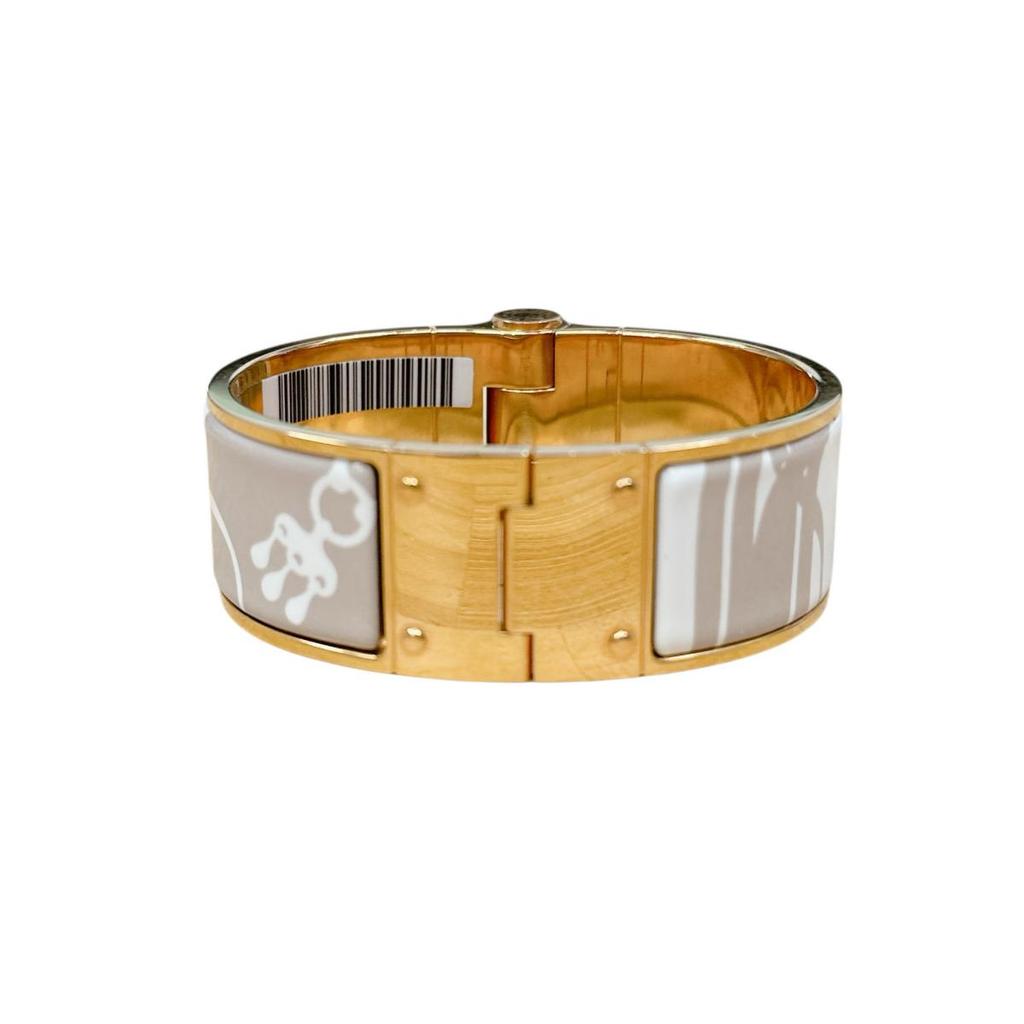 HERMES Charnière Bangle Bangle Gold Plated White x Beige x Gold Women Used