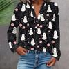 Женская модная и повседневная рубашка с длинным рукавом, V-образным вырезом, на пуговицах, с принтом, блузка, топ