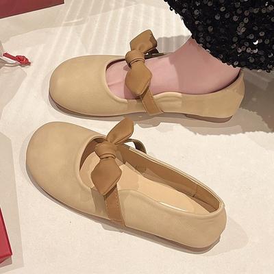 Французские элегантные туфли Мэри Джейн на плоской подошве, женские, 2025 новая весна, с бантом, с мелким вырезом, удобная мягкая подошва, туфли-бини