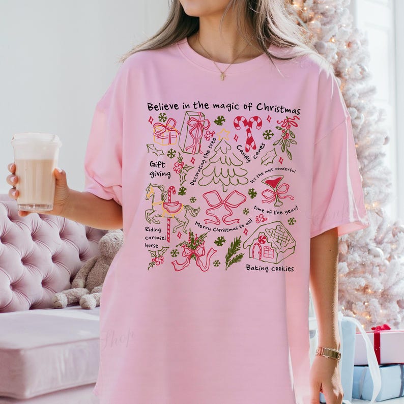 Retro Christmas Shirts for Women Christmas Cotton Shirt Believe in The Magic of Christmas Vintage Holiday New in Tops Tees