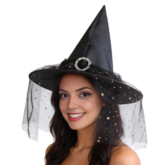 Fairy Tale Party Accessory Steeple Halloween Witch Hat, with Lace Edge, Lightweight Hat for Breathable Pointed Headwear, Cosplay Costume Holiday Photo