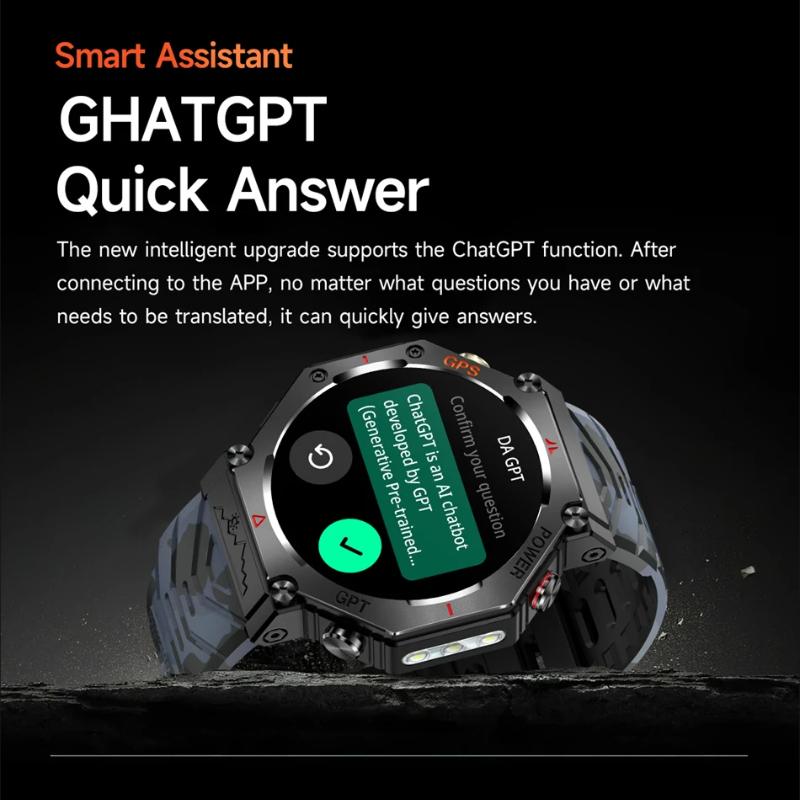 2025 Новые умные часы с ИИ-помощником ChatGPT, водонепроницаемые 5 АТМ, встроенный GPS, двухдиапазонный GNSS, компас, военные спортивные умные часы для мужчин и женщин