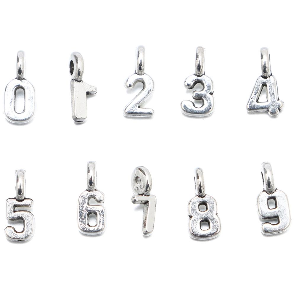100pcs Sliver Number 0~9 Charms Alloy Number Pendants Brooch   Women