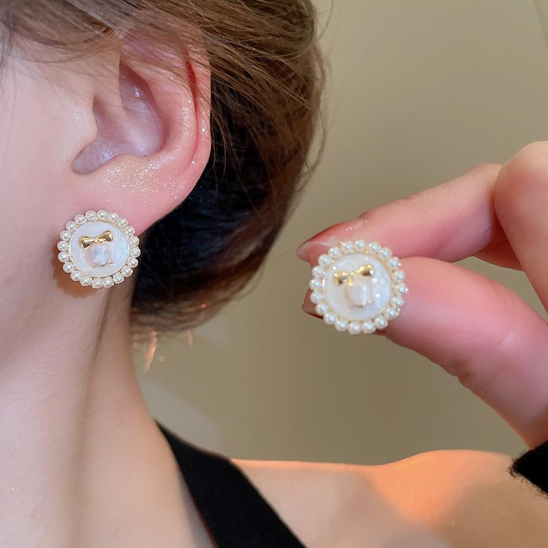 Silver Needle Super Fairy Elegant Bow Flower Stud Earrings French Light Luxury Earrings Literary Style Sweet Versatile Earrings