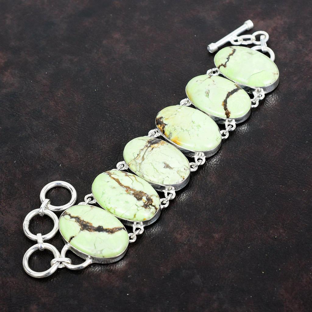 Браслет из лимонного хризопраза, браслет из драгоценных камней, серебро 925 пробы, регулируемый браслет-цепочка, ручная работа, лимонный хризопраз, ювелирные изделия, подарки для него