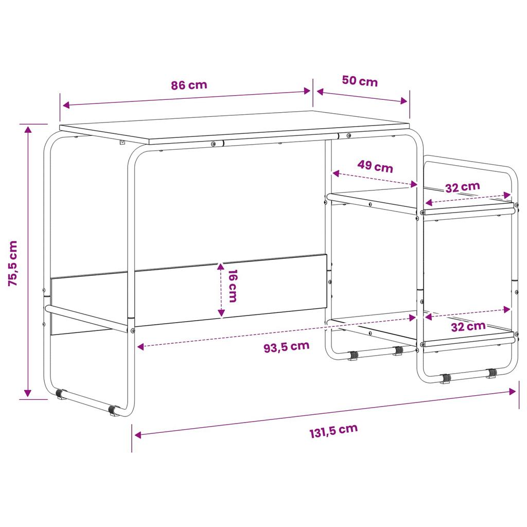 Desk with Storage Space Sonoma Grey 131.5 x 50 x 75.5 cm