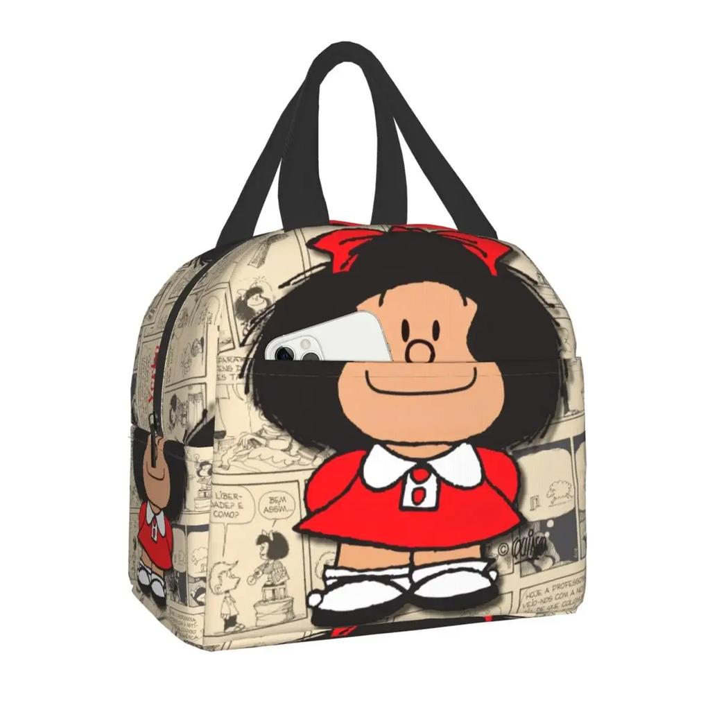 Mafalda Quino Comics Thermal Insulated Lunch Bag Resuable Lunch Box for Women Kids Outdoor Camping Travel Food Storage Bags