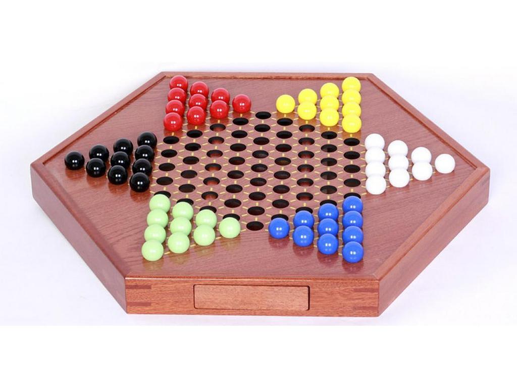 Checker Glass Marbles Wooden Tabletop Game, Chess, Card Game, Competitive Puzzle Toy with Drawer-style Storage.