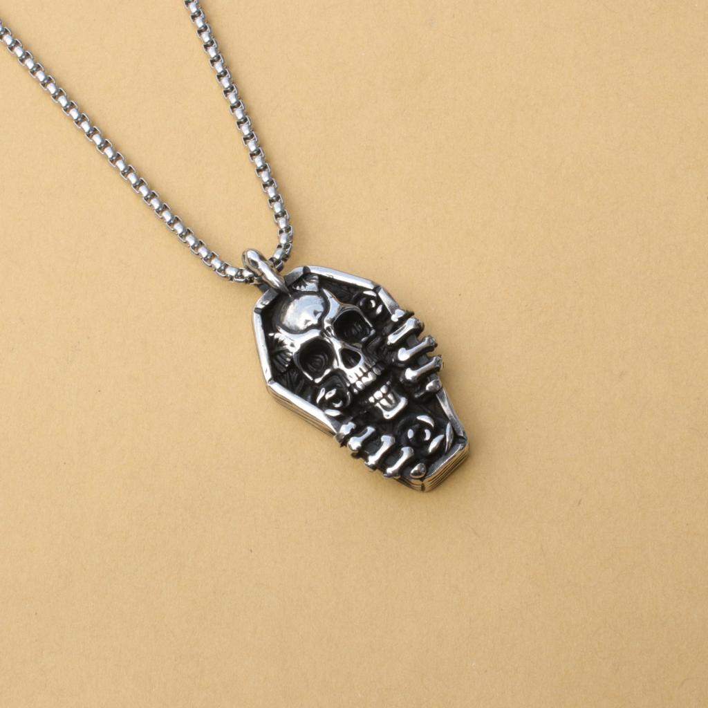 Панк Винтажное ожерелье с черепом Персонализированное ожерелье в виде гроба из нержавеющей стали