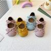 Kids Moccasins Double Bows Girls Princess Shoes Candy Soild Color Round Toes 2025 New Children Dance Shoes Performance Soft Sole