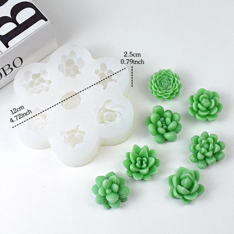 Succulent Flowers Candle Mold 3D Cactus Lotus Rose Soap Plaster Crafts Mold DIY Chocolate Fudge Pastry Cake Silicone Molds