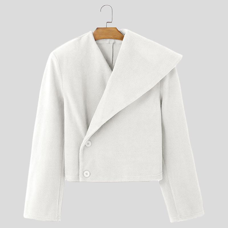 INCERUN Мужские весенние повседневные пальто из флиса с нестандартными лацканами и боковыми пуговицами