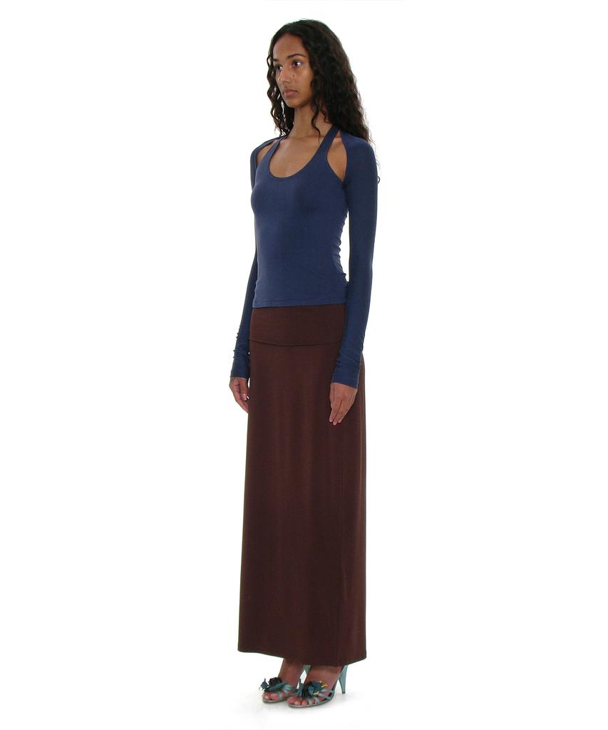Partimento Woman Pwc Folding Waist Jersey Maxi Skirt_Dark Brown
