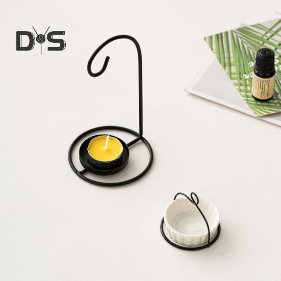 Essential Oil Burner Ceramic Aromatherapy Diffuser Oil Burner with Iron Tea Light Candle Holder Essential Oil Fragrance Diffuser for Bedroom Office