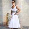 Ladies Elegant V Neck Sleeveless Waist Patchwork A Line Swing Slim Fit Mid Calf Length Wedding Dress