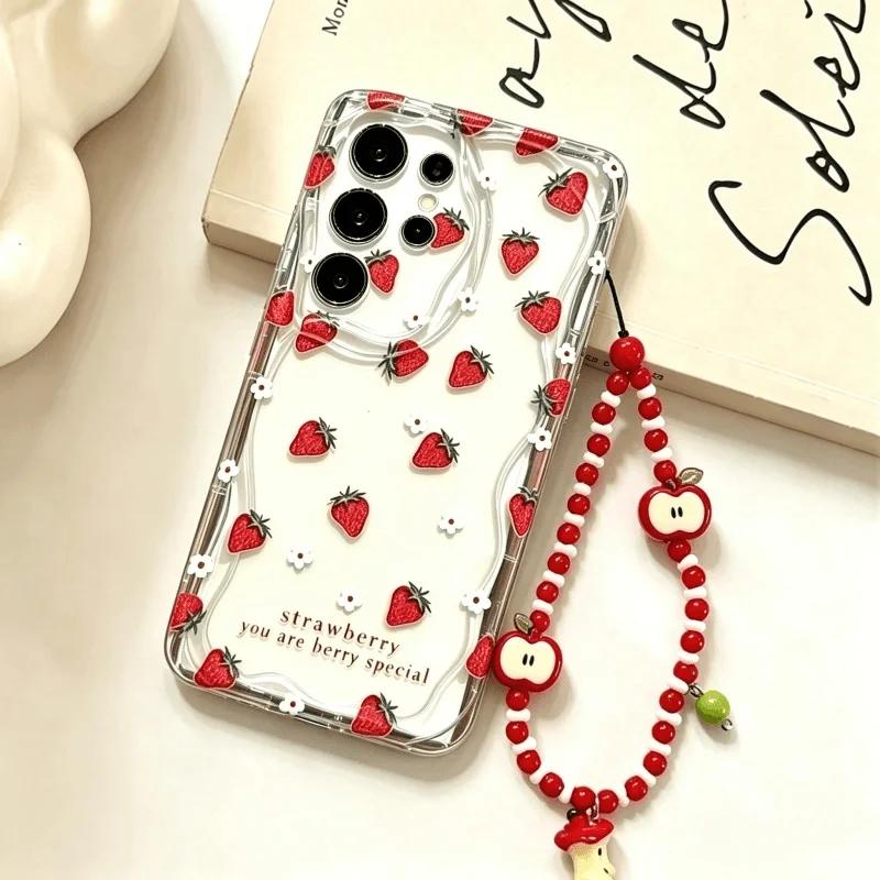 Чехол для RENO 14 15 PRO 15F 14F13F 12F 11f 11 10 12 13 OPPO A6X A2 A3 A5 A6 Pro A3X A18 A17 Милый Клубничный Фруктовый Чехол с Цепочкой