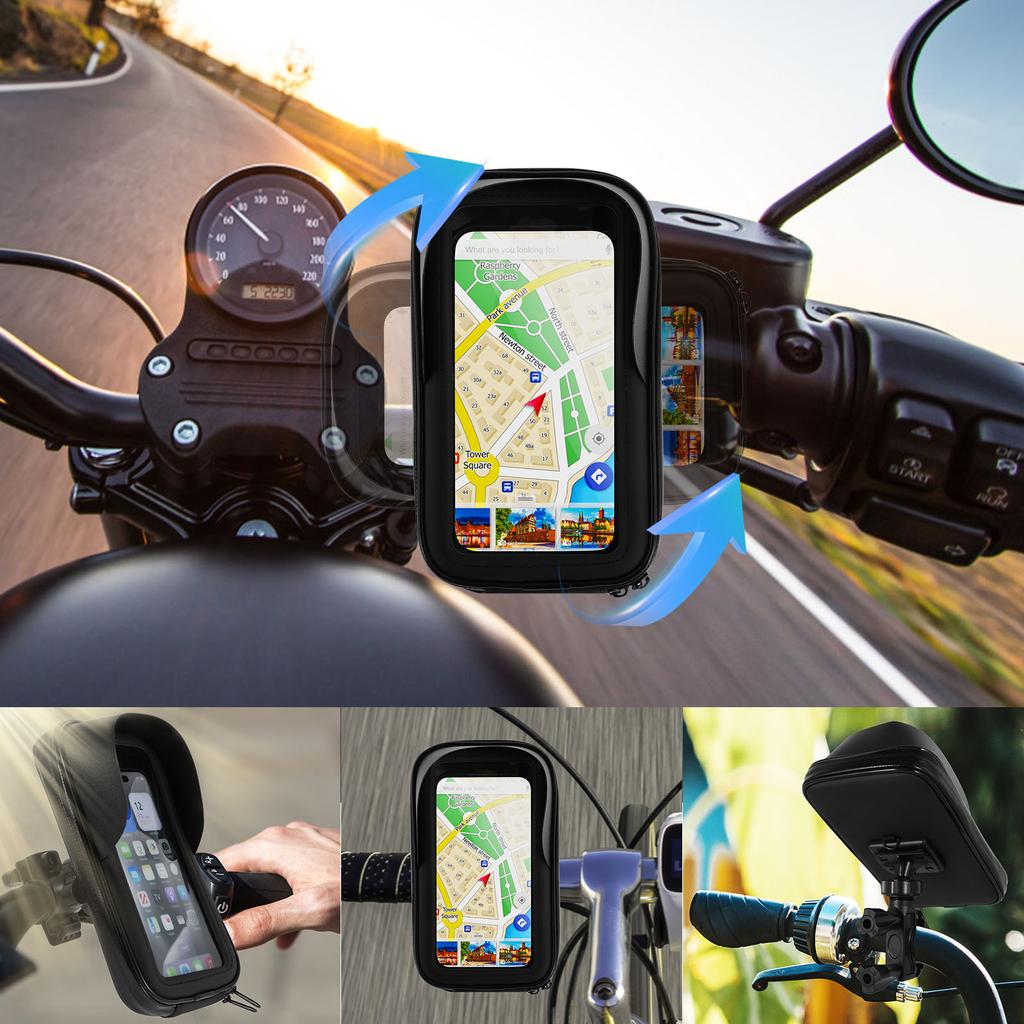 Bike Phone Holder Bag Waterproof Motorcycle Handlebar Bag 360° Rotatable Bicycle Pouch Touch Screen Phone Mount Accessories
