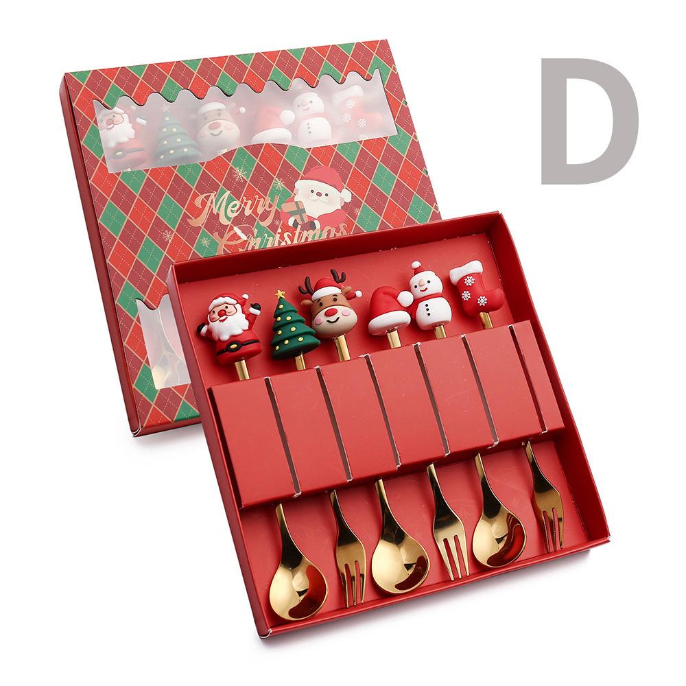 2026 Christmas 6pcs/4pcs Spoon Fork Set Stainless Steel Christmas Spoon Set Coffee Tea Dessert Scoop Christmas Tableware Set