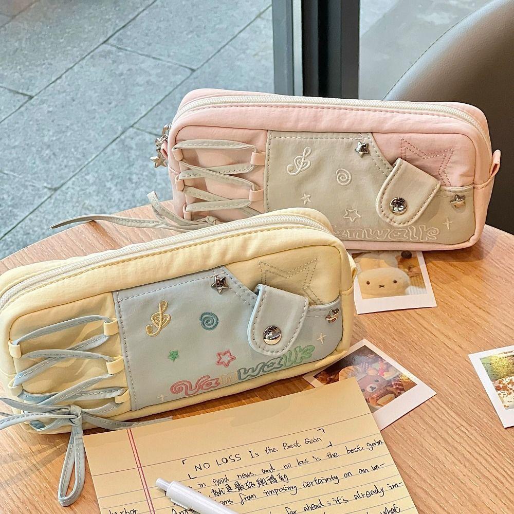 Large Capacity Pen Bag Zipper Stationery Organizer INS Pencil Case Students