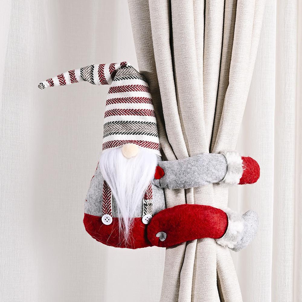 Festive Christmas Curtain Tiebacks With Striped Hat And Long Bearded Gnome Design