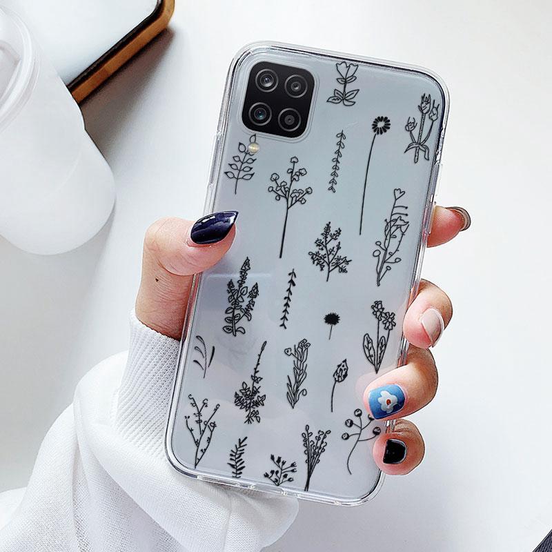 Чехол для телефона Samsung A12 M12 F12 Цветочный силиконовый чехол для Samsung Galaxy A12 5G Fundas Coque Прозрачный мягкий Capas Цветок ТПУ