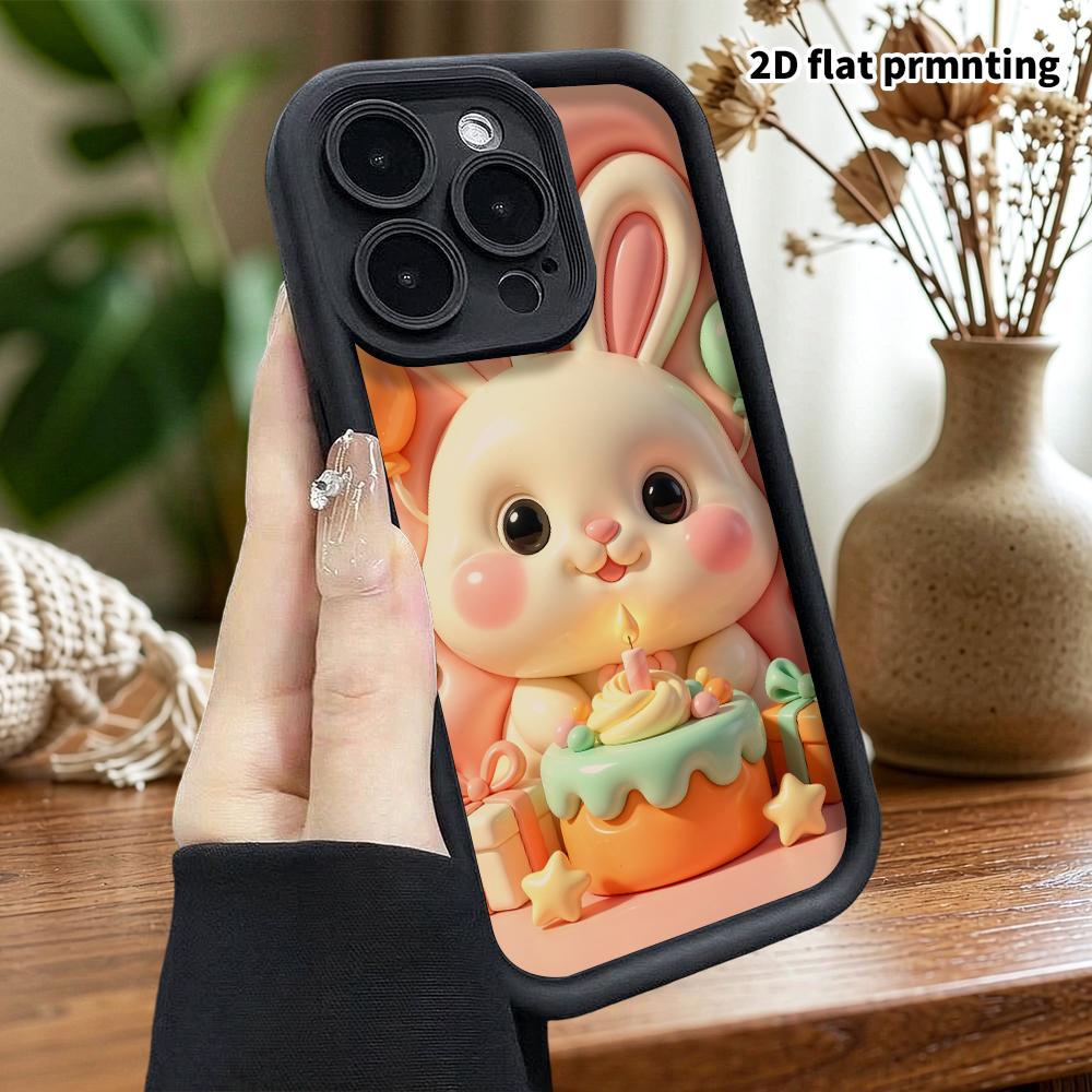 Phone Case: 2D flat, suitable for iPhone 18 17 16 15 14 13 Pro protective case, white long-ear rabbit, perfect Christmas and Halloween holiday gift