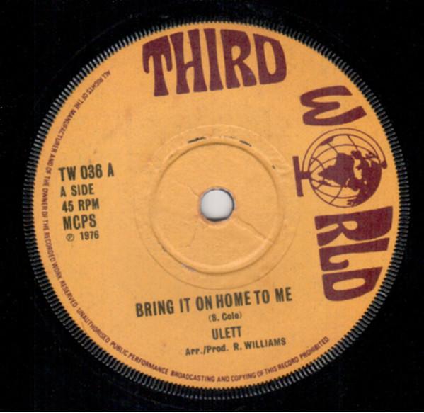 7-дюймовая пластинка ULETT Bring It On Home To Me TW036 Third World 1976 UK Регги Ска Даб Б/у
