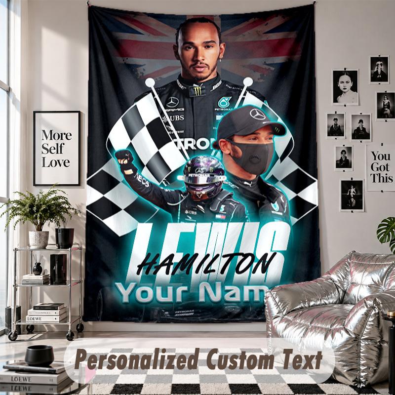 Wall Hanging Tapestry With Custom Name & Text, Lewis Hamilton Decorative Tapestry For Bedroom